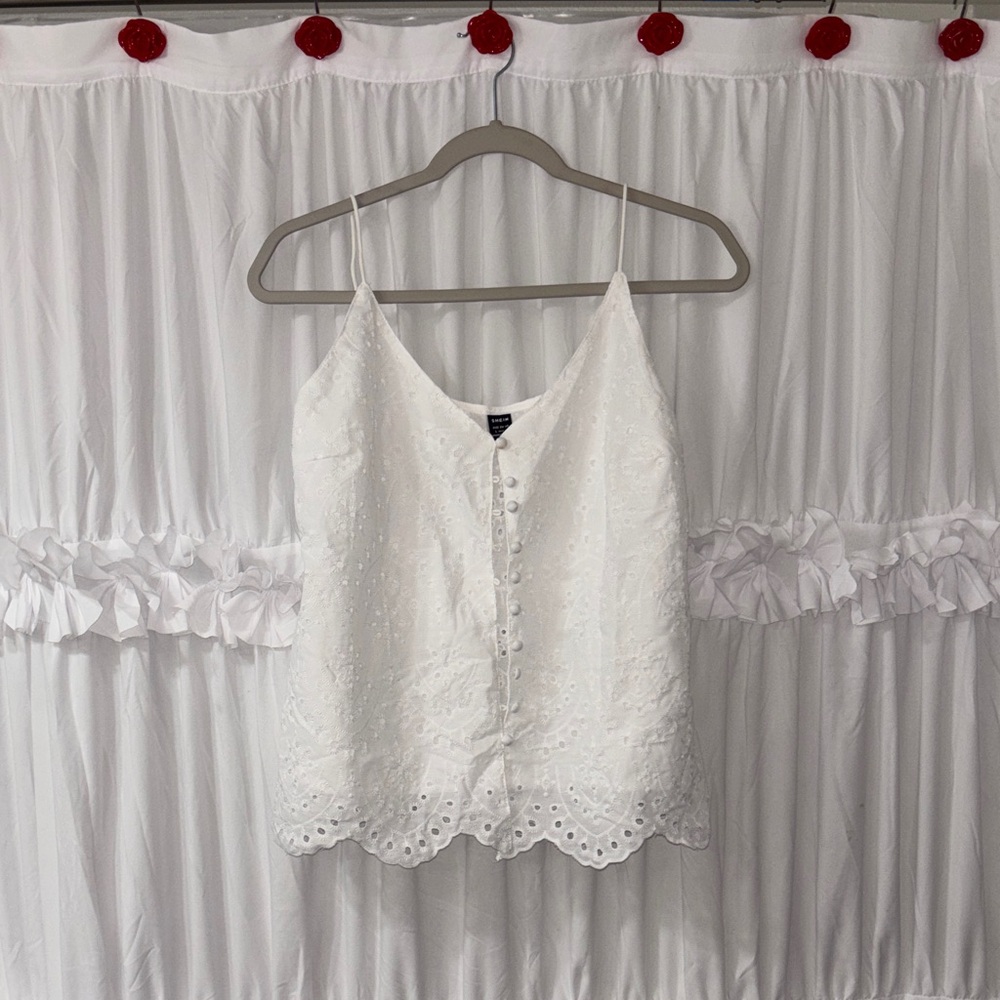 Elegant White Eyelet Lace Women's Top